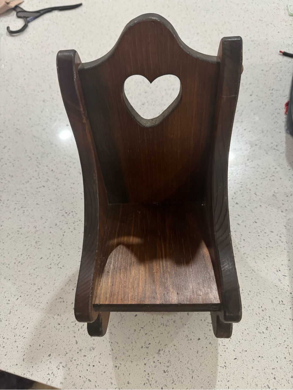 Vintage Wooden Heart-Back Doll Rocking Chair - Dark Brown